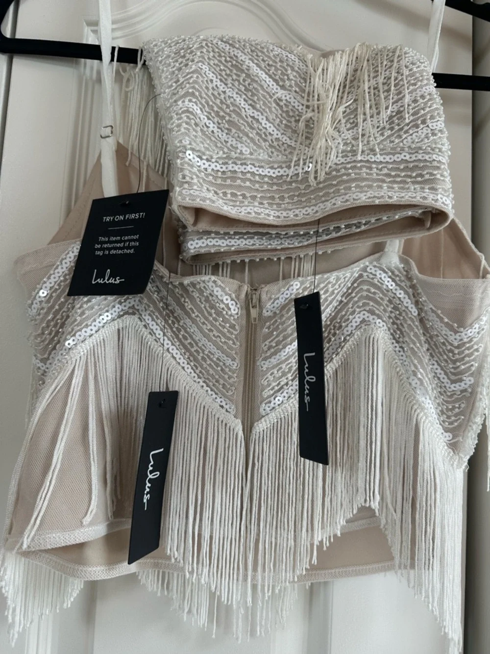 Beaded Fringe Mini Skirt Set- Ivory - Picture 9 of 9